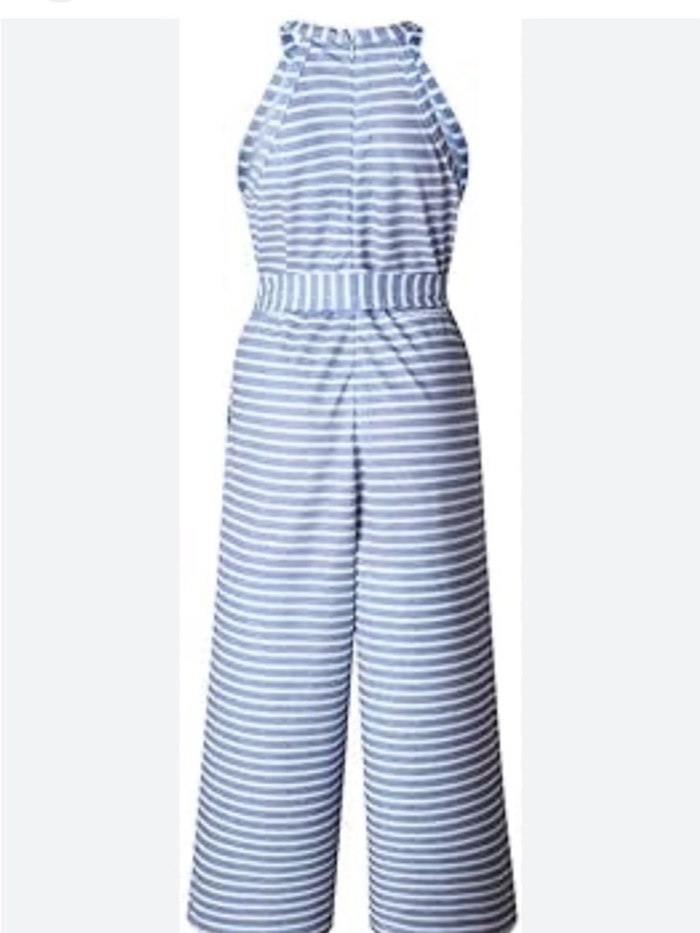 Striped Halter Wide-Leg Jumpsuit in Light Blue & White